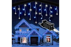 NETTA Icicle Lights Outdoor Christmas 1000 LED 30m Lit Length, Blue & Cool White LED Icicle Fairy House Lights with 8 Hours On Timer, Memory, 8 Lighting Modes, Mains Powered – 1000 LED, Blue & Cool White