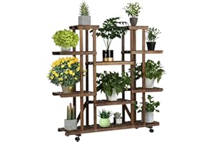 ‎YAHEETECH Yaheetech Blumenregal Holz 6 Ebenen Blumenständer Blumenbank mit Rädern für Balkon Wohzimmer Outdoor Garten