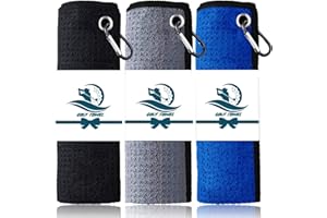 FINGER TEN 3 Pack Golf Towels Microfiber Waffle Pattern Tri-Fold 16“x16”with Heavy Duty Carabiner Clip, Golf Cleaning Towel Superior Water Absorption and Quick Dry (Multicolor)