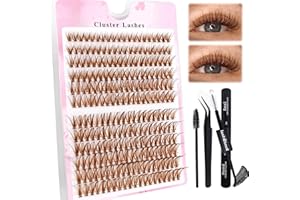 HERACKS 240 szt. brązowych rzęs "zrób to sam", 0,07D, pojedyncze pojedyncze rzęsy z klejem do rzęs i pęsetą, dla początkujących, wielokrotnego użytku (240P - brązowe)