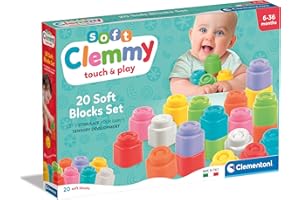 Clementoni Clemmy - Set 20 Mattoncini per Costruzioni, Gioco Prima Infanzia Made in Italy, Bambini 6-36 Mesi, 100% Igienici e Lavabili, per Sviluppare Manualità, Percezione Visiva e Fantasia, 17989