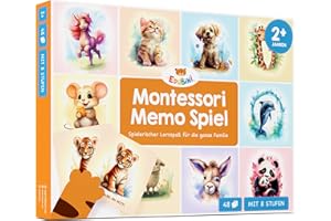 Edubini Montessori Memo Spiel ab 2 Jahren - [48 Karten] - Fördert Sprach- und Gedächtnisentwicklung - Montessori Spielzeug mit Affirmationen, Lernspiele für Kinder, Kinderspielzeug (8 Spielstufen)