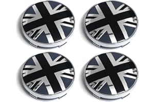 PTDecals Set of 4pcs 60mm Silver Wheel Center Hub Caps Rim with Black White England UK Flag Sticker for Vehicle Auto Car Covers