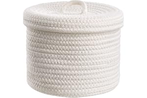 BUTLERS Aufbewahrungskorb mit Deckel Ø20cm rund weiß - Set UP - Körbchen geflochten aus Baumwolle | Organizer für Badezimmer | Aufbewahrung von Spielzeug und Bastelmaterial für Kinderzimmer