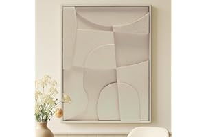 Ally Maison 3D Wandbild - 50x70cm Deko für Wohnzimmer in beige cream, Wanddeko, abstrakt, Hygge, modern, handgemalte Gemälde, Leinwandbild Flur Dekoration, Acryl, Minimalistisches Design, Scandi