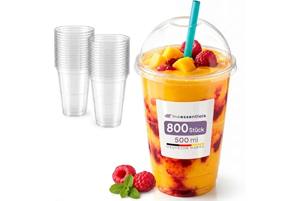 Inoverse 800 st smoothieglas, 500 ml dessertglas i plast iskaffe, cocktailglas, bubbelte med kupollock med hål
