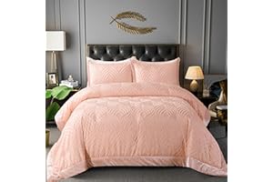 STHL 3 Piece Bedspread Quilted Comforter Bedding Set Tufted Material Velvet Edge (King, Blush Pink)