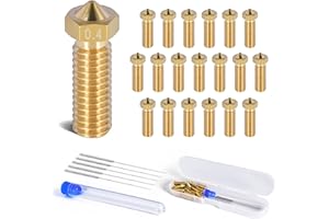 FBBULES 20 pcs 0,4 mm Buse Volcano M6 en Laiton pour Imprimante 3D, Buses Volcano Nozzle de Tête d'Impression d'Extrudeuse pour Filament 1,75 mm avec 5pcs Aiguilles de Nettoyage en Acier