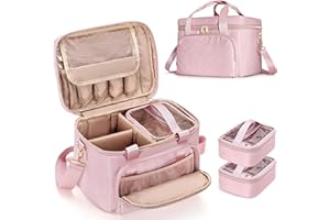 Prokva Bolsa para Set de Costura con 2 Compartimentos Extraíbles, Bolsa Organizadora Grande para Accesorios de Costura y Herramientas, Rosa (Solo Bolsa)