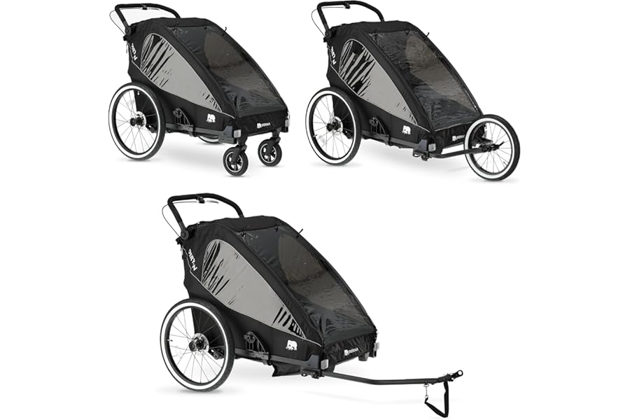 Deryan Luxury 2-in-1 Bicycle Trailer V2 – Bicycle Trailer, Baby Carriage & Jogger – Multifunctional Buggy with 5-Point Harness – Black
