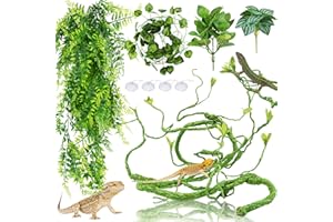 Hängepflanze Terrarium Zubehör, QUOZUO Künstliche Pflanzen Reptilien Terrarium Kletterreben Blätter, kunstpflanze hängend, Chamäleon Terrarium Deko für Eidechsen, Schlangen