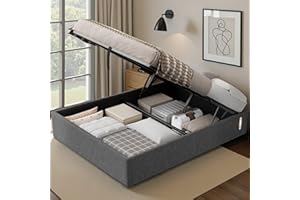 ‎LUXOAK LUXOAK Bett 140x200 cm mit Stauraum und Gasdruckfeder, USB-Anschluss, LED-Nachtlicht, Seitentasche, geräuscharm, einfache Montage, kein Boxspring nötig, grau