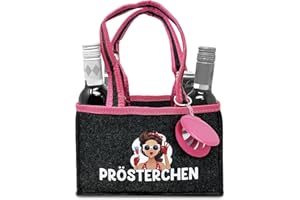 Longfair Witzige Frauenhandtasche inkl. Spiegel - Tragetasche aus Filz für 6 Flaschen-Dosen - Sekt, Wein, Hugo - JGA, Geburtstag