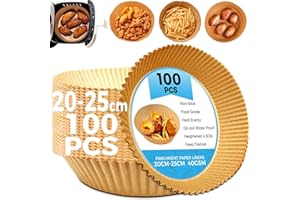 YOGINGO Papier Sulfurisé pour Friteuse à Air 100 Pièces, Papier Cuisson Air Fryer Jetable, Feuilles Papier de Cuisson Étanche Antiadhésive Paper Liner pour Poêle Four Micro Ondes Friteuse à Air Chaud(20-25cm)