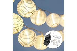 COBUS CozyHome Lampions Lichterkette außen strombetrieben - 20 Lampion LEDs & 7 Meter mit 8 Modi & Timer | Warm-weiß Outdoor-Lichterkette Außen Strom I Aussen Outdoor Beleuchtung keine Solarlichterkette 7m