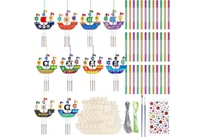 JVBAJV 10 Pack Wind Chime Kit for Kids,Pirate Ship DIY Wooden Wind Chime Kits,Wooden Arts and Crafts for Children for Boys Girls Birthday Gift, Garden Decoration, Christmas Tree Decor Indoor Outdoor