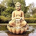 Swarn House Decor's Fiberglass Buddha Lotus Water Fountain With Light, 91 Cm, Decorative Outdoor Garden Fountain For Home And Office 3 Feet (Brown)
