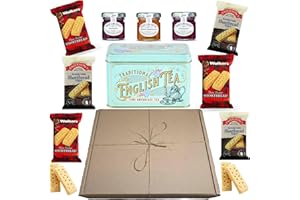 Tea and Shortbread Biscuits Gift Set Afternoon Tea Hamper Pellagio Bundle Contains New English Breakfast Tea, Patersons & Walkers Shortbread Biscuits Fingers with Marmalade, Jams & Preserves