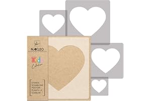 NAKLEO Painting Stencils Set for Kids, 5 Pcs Templates 9x9 to 34x34cm Heart Love Valentine's Day, Plastic and Reusable Drawing Stencils, Children Room Decor, Craft DIY Wall Furniture
