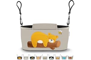 GRINSEZWERGE Borsa per Passeggino - 12 Motivi I Organizer per Carrozzina Neonato I Portaoggetti con Dispenser per Salviette I Universale Organizzatore Bambini colore grigio I Bambina Stroller Bag