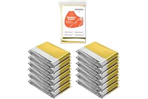 AUSYIWI 12 Pièces Couverture de Survie, 210×160cm Couverture Thermique Extra Large Réutilisable en Or/Argent, Couverture de Survie d'urgence pour Randonnée, Camping, Survie, Premiers Secours