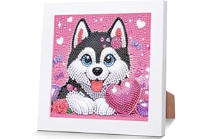 Viart Dog Diamond Art for Kids with Frame-Dogs Diamond Painting for Kids, Animal Small Diamond Art Kits, Easy DIY Crystal Mosaic Kits for Children Girls Boys Gifts (7x7inch)