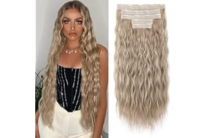 REECHO Clip in Hair Extensions, 5PCS Blonde Hair Extensions 24" Thick Long Loose Waves hair extensions HE002 Invisible Lace Weft Natural Soft Hairpieces for Women – Dark Ash Blonde