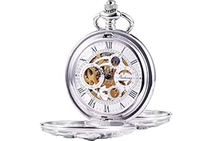 TREEWETO Men's Antique Bronze/Silver Dragon Mechanical Skeleton Pocket Watch for Women with Chain