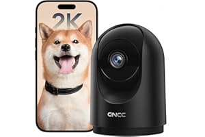 GNCC 2.4GHz Wi-Fi (Solo) Telecamera WiFi Interno 2K, Videocamera sorveglianza, Visione Notturna, 360° Visuale, Audio Bidirezionale, Rilevamento di movimento e notifiche, Telecamere Cani/Bambini, Nero