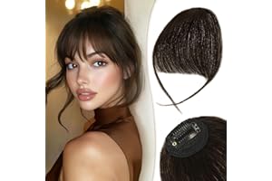 RUWISS Postiche Flequillo a Clip 100% Cabello Humano Natural Extensiones Flequillo Templo Extensión Flequillo Clip para Mujeres (Marrón Negro)