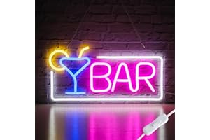 XIYUNTE Neon Bar Sign, USB Powered Bar Neon Signs for Wall Decor, Bright Bar Neon Light Sign with Hanging Chain, Led Bar Signs for Home Bar Pub Party Club 42x22 CM