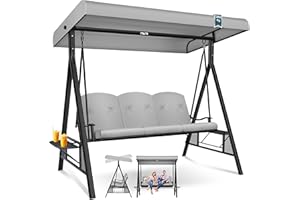 KESSER® Huśtawka ogrodowa z dachem przeciwsłonecznym 3-osobowa i nakładka na siedzisko | huśtawka ogrodowa o obciążeniu do 360 kg | leżak ogrodowy z antypoślizgowymi nóżkami | ławka huśtawka odporna