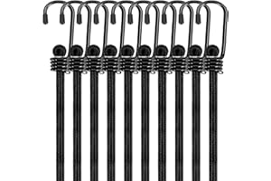 WeFine Pack of 10 Bungee Cords with Hooks Weatherproof & UV-Resistant Bungee Straps Heavy Duty Elastic Bungee Ropes for Caravan Camping RVs Trunks Luggage Racks,Black,16 inch (40CM)