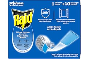 Raid Aparato anti mosquitos comunes y tigre, 1 Difusor e 10 Recambios en pastilla