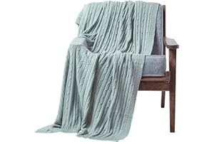 Homescapes Dzianinowa narzuta dzienna, niebieski koc do mieszkania, 130 x 170 cm, koc z dzianiny ze 100% bawełny z wzorem warkocza, idealny jako narzuta na sofę, koc, pled lub kocyk dziecięcy, jasny