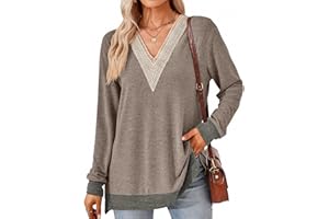 SHEYOW Camicetta da Donna Maniche Lunghe Scollo a V Maglia Casual Maglietta Lunga Donna Eleganti