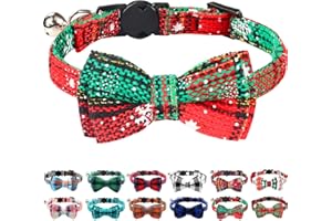 Joytale Christmas Cat Collar with Bell and Bow Tie, Quick Release Safety Collars for Kitten and Cats, 1 Pack, Christmas Green