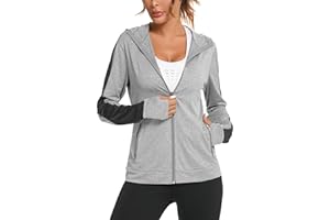 Wayleb Womens Zip Up Hoodie Sports Jacket, Ladies Hoodies Long Sleeve Gym Tops Hooded Sweatshirt for Women, Running Jacket Workout Coat with Pockets and Thumb Holes