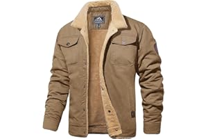 MAGCOMSEN Men's Winter Jacket Military Trucker Coat Cargo Warm Fleece Lined Coats Windbreaker Sherpa Thermal Collar Combat Jackets