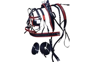 Aces Equine Arnés de nailon para conducción de carrito de caballos en negro y rojo, tamaño completo, mazorca, pony