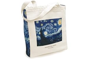 KXT DES!GN Tragetasche aus Baumwoll-Canvas mit Reißverschluss und Innentasche (Van Gogh La Nuit)