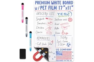Extra Large Magnetic Dry Erase Whiteboard Sheet for Fridge - A3 / 43x28 cm - Stain-Resistant w/ 3 Markers & Big Eraser with Magnet - by Yes4Quality