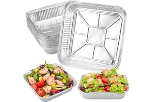 Hejo 30 Pezzi Vaschette Alluminio Quadrate con In-Scatola, 1200ml Teglie Vassoi di Stagnola, Contenitori per Friggitrice ad Aria, Congelamento, Cottura (21x21x4.5cm)