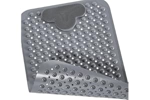 PureJoy Shower Mats for Inside Shower-TPE Material Bathtub Mats,with 166 Strong Suction Cups, Foot Massage Area, Washable, Soft Touch for Shower Stall Floors, Bathtub and Bathroom, 40x70 cm (Grey)