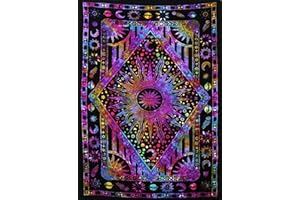 Popular Handicrafts Wiszący gobelin ścienny do sypialni hipisowskie palące słońce i księżyc medytacja bohema hipisowski psychodeliczny design indyjskie gobeliny narzuta na łóżko 30 x 40 cali (76 x 101