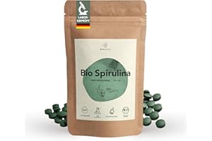 BIONUTRA® Spiruline Bio Comprimés 1000 x 250 mg, contrôlés et analysés en laboratoire, produits selon le règlement bio UE, vegan, sans lactose ni gluten, sans additifs, spiruline bio pure
