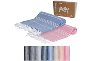 MEBY Zestaw 2 ręczników do sauny XXL (100 x 200 cm). Ręcznik plażowy, ręcznik kąpielowy, turecki ręcznik hammam, ręcznik. 100% bawełna (różowy i niebieski)