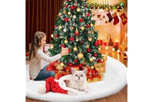 BukyTom Christbaum Decke Weihnachtsbaum Rock: - 122cm 48zoll Plüsch Weihnachtsbaum Decke Weiss, Groß Kunstfell Christbaumdecke Rund für Weihnachtsdekoration Neujahr Weihnachtsbaum Ornamente