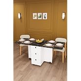 ASRA TREND Royal Mermer Desen KM-30 Katlanır &Ccedil;ekmeceli Yemek Masası 168 cm 3 &Ccedil;ekmeceli Dolaplı Tekerlekli Mutfak Masası%100 M