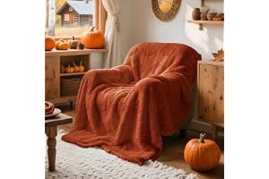 Lanpn höst rustik filt, 530 GSM sherpa fleece överkast för soffa, mjuk fluffig 3D pumpa pälsfilt, höst plysch mysig filt, Tha